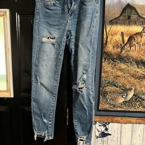 Flying Monkey Blue Ankle Cropped Jeans Distressed